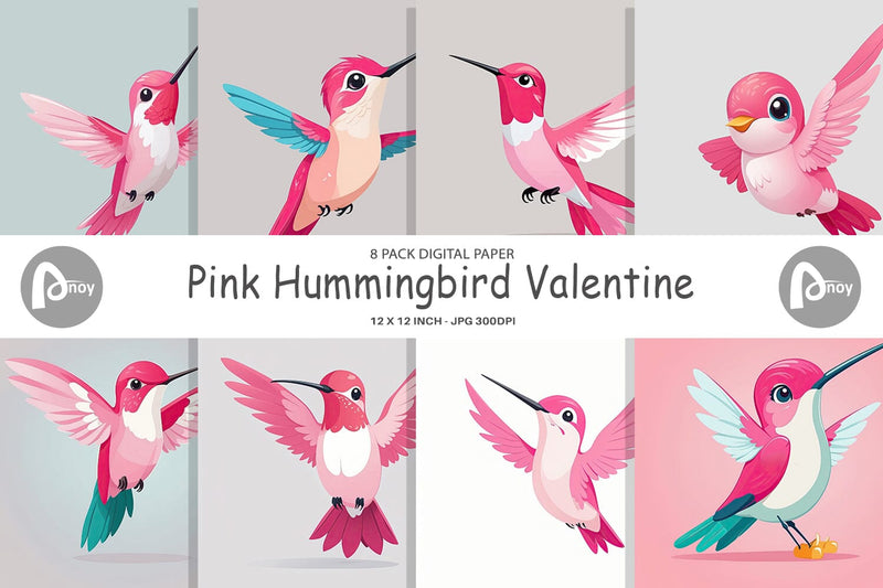 Digital Paper Pink Hummingbird Valentine Digital Pattern artnoy 