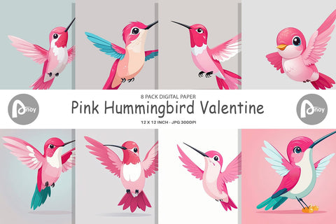 Digital Paper Pink Hummingbird Valentine Digital Pattern artnoy 