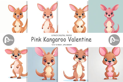 Digital Paper Pink Kangaroo Valentine Digital Pattern artnoy 