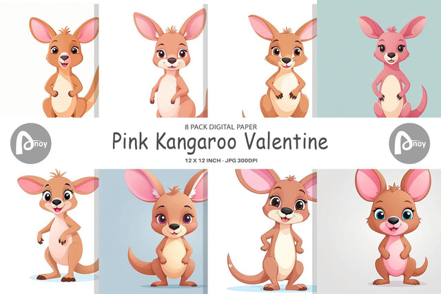 Digital Paper Pink Kangaroo Valentine Digital Pattern artnoy 