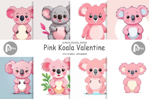 Digital Paper Pink Koala Valentine Digital Pattern artnoy 