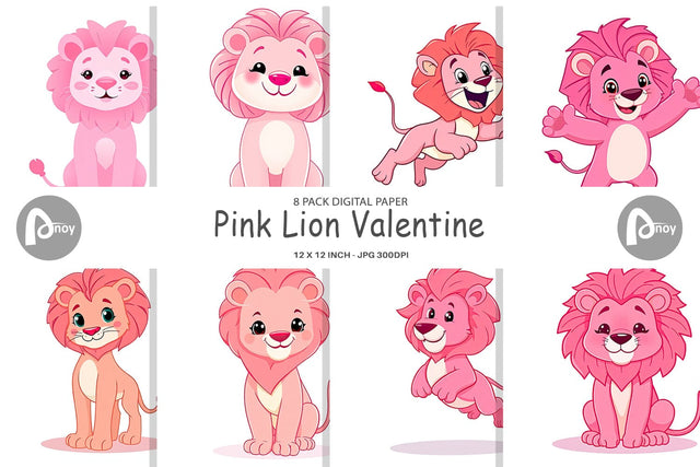 Digital Paper Pink Lion Valentine Digital Pattern artnoy 