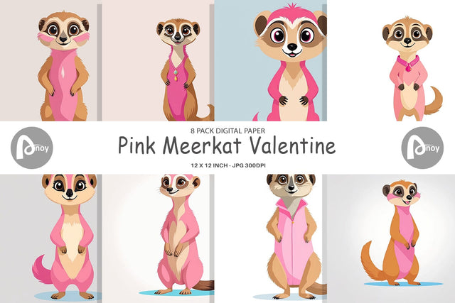 Digital Paper Pink Meerkat Valentine Digital Pattern artnoy 