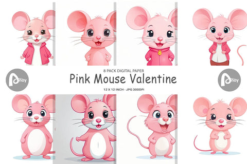 Digital Paper Pink Mouse Valentine Digital Pattern artnoy 
