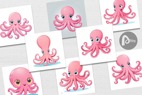 Digital Paper Pink Octopus Valentine Digital Pattern artnoy 