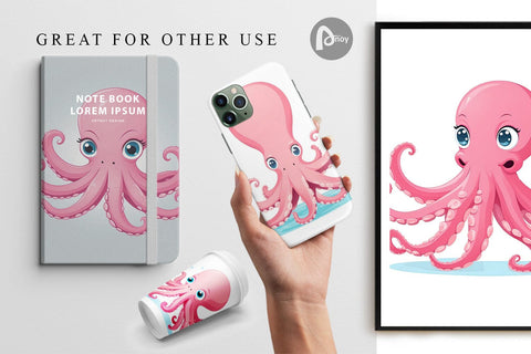 Digital Paper Pink Octopus Valentine Digital Pattern artnoy 