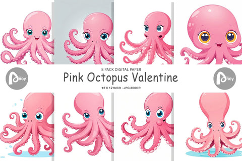 Digital Paper Pink Octopus Valentine Digital Pattern artnoy 