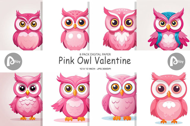 Digital Paper Pink Owl Valentine Digital Pattern artnoy 