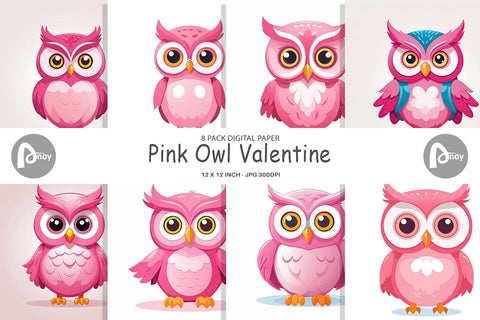 Digital Paper Pink Owl Valentine Digital Pattern artnoy 
