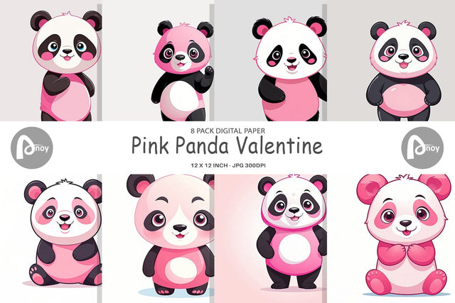 Digital Paper Pink Panda Valentine Digital Pattern artnoy 