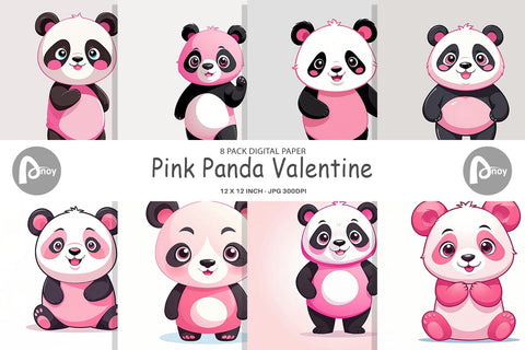 Digital Paper Pink Panda Valentine Digital Pattern artnoy 