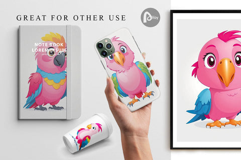 Digital Paper Pink Parrot Valentine Digital Pattern artnoy 