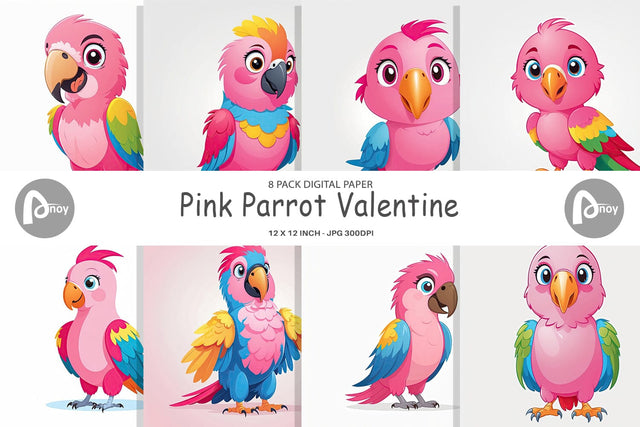 Digital Paper Pink Parrot Valentine Digital Pattern artnoy 