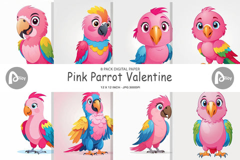 Digital Paper Pink Parrot Valentine Digital Pattern artnoy 