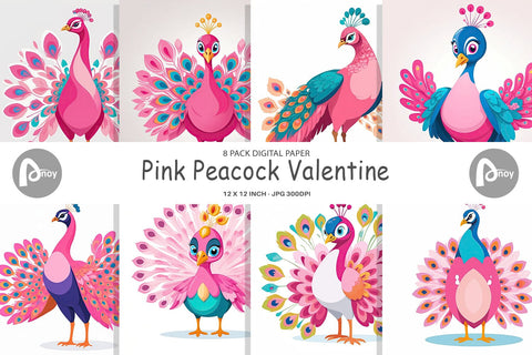 Digital Paper Pink Peacock Valentine Digital Pattern artnoy 