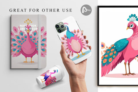 Digital Paper Pink Peacock Valentine Digital Pattern artnoy 