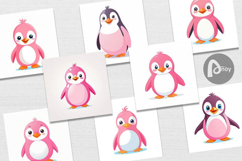 Digital Paper Pink Penguin Valentine Digital Pattern artnoy 