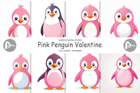 Digital Paper Pink Penguin Valentine Digital Pattern artnoy 