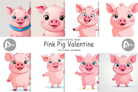 Digital Paper Pink Pig Valentine Digital Pattern artnoy 