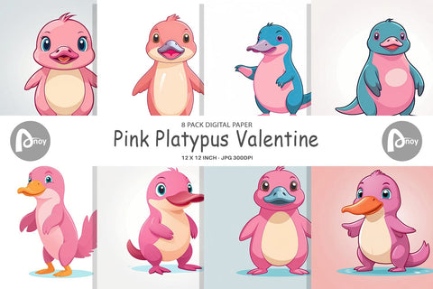 Digital Paper Pink Platypus Valentine Digital Pattern artnoy 