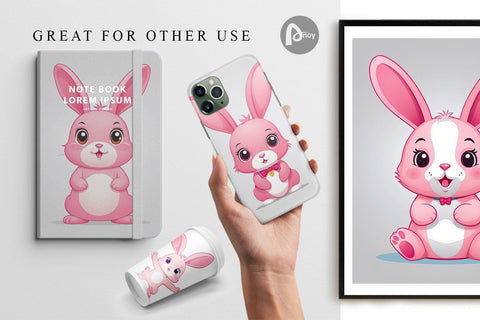 Digital Paper Pink Rabbit Valentine Digital Pattern artnoy 