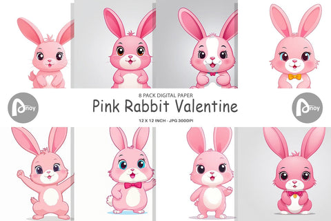 Digital Paper Pink Rabbit Valentine Digital Pattern artnoy 
