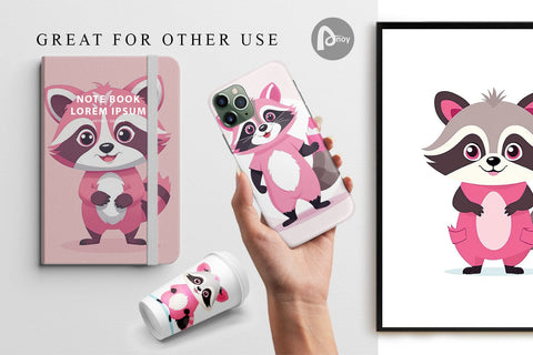 Digital Paper Pink Raccoon Valentine Digital Pattern artnoy 