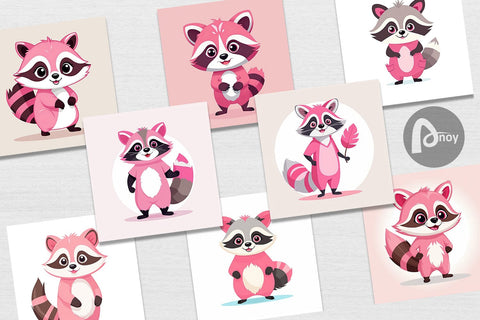 Digital Paper Pink Raccoon Valentine Digital Pattern artnoy 