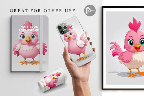 Digital Paper Pink Rooster Valentine Digital Pattern artnoy 