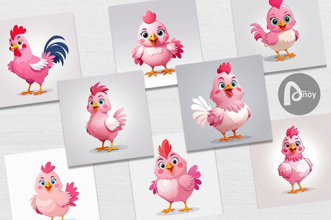 Digital Paper Pink Rooster Valentine Digital Pattern artnoy 