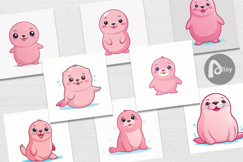 Digital Paper Pink Seal Valentine Digital Pattern artnoy 