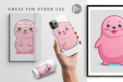 Digital Paper Pink Seal Valentine Digital Pattern artnoy 