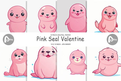 Digital Paper Pink Seal Valentine Digital Pattern artnoy 