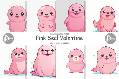 Digital Paper Pink Seal Valentine Digital Pattern artnoy 