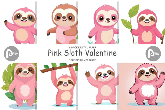 Digital Paper Pink Sloth Valentine Digital Pattern artnoy 