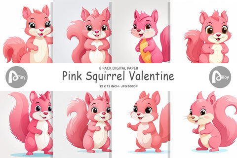Digital Paper Pink Squirrel Valentine Digital Pattern artnoy 