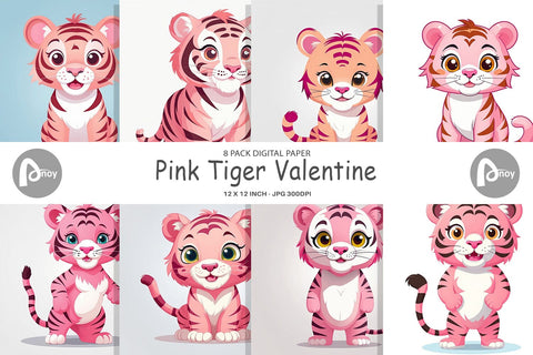 Digital Paper Pink Tiger Valentine Digital Pattern artnoy 