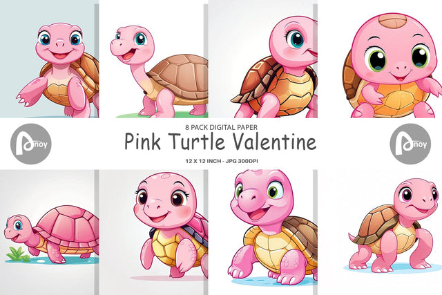 Digital Paper Pink Turtle Valentine Digital Pattern artnoy 
