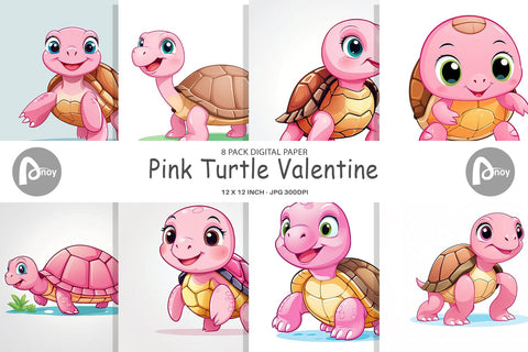 Digital Paper Pink Turtle Valentine Digital Pattern artnoy 