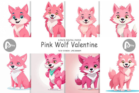 Digital Paper Pink Wolf Valentine Digital Pattern artnoy 