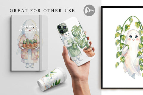 Digital Paper Plant Mom Ghost Digital Pattern artnoy 