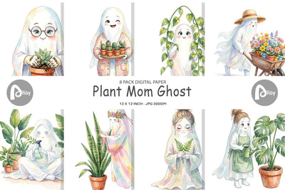 Digital Paper Plant Mom Ghost Digital Pattern artnoy 