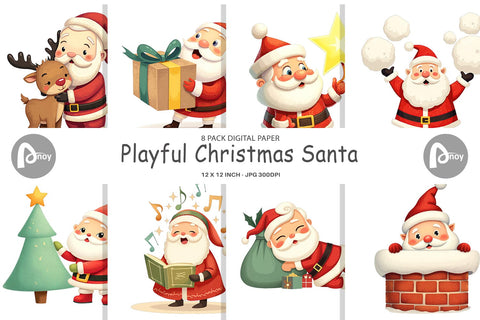 Digital Paper Playful Christmas Santa Digital Pattern artnoy 