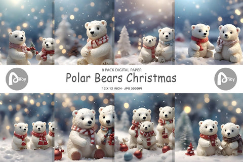 Digital Paper Polar Bears Christmas Digital Pattern artnoy 