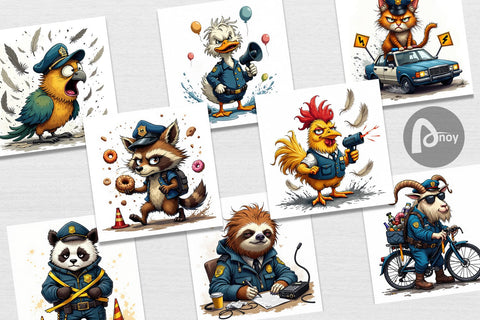 Digital Paper Police Chaos Critters Digital Pattern artnoy 