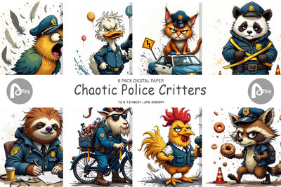 Digital Paper Police Chaos Critters Digital Pattern artnoy 