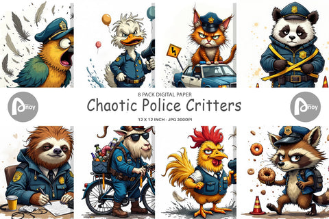 Digital Paper Police Chaos Critters Digital Pattern artnoy 