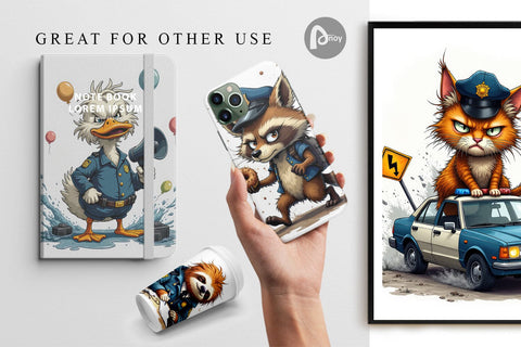 Digital Paper Police Chaos Critters Digital Pattern artnoy 