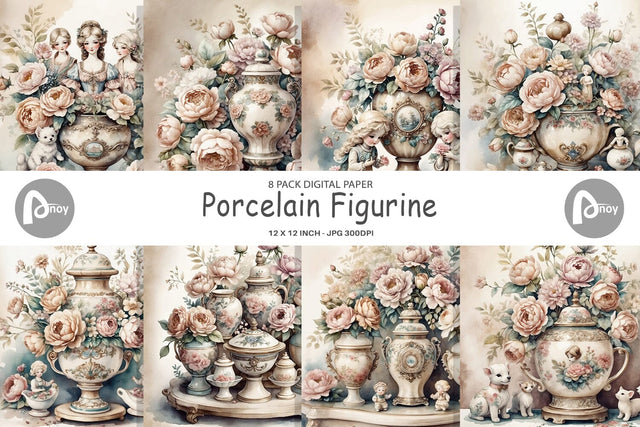 Digital Paper Porcelain Figurine Digital Pattern artnoy 
