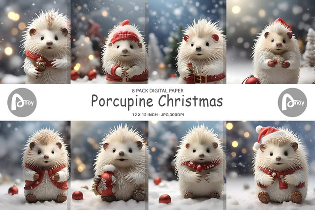 Digital Paper Porcupine Christmas Digital Pattern artnoy 
